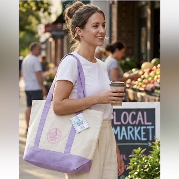 Trader Joe'S Handbags - NEW, Trader Joe's Large Pastel Purple Canvas Tote Bag Lavender Limited